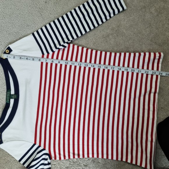 NWOT - Ralph Lauren Boat Neck 3/4 Sleeve Stripe Top Size L - Picture 11 of 11
